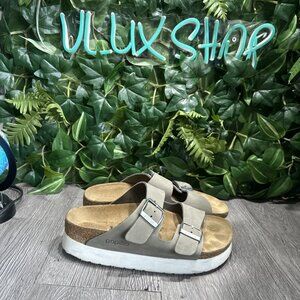 BIRKENSTOCK Arizona Flex Platform Stone Nubuck Papillio Slide Sandal Size 36